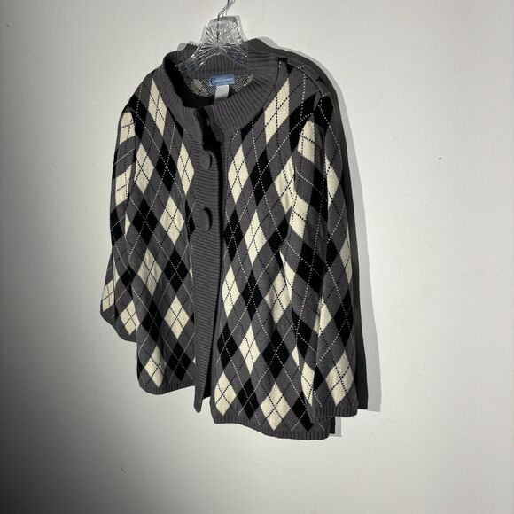 Vintage Classic Elements Argyle Plaid Sweater Size Large Grey Cream And Black - Picture 3 of 7